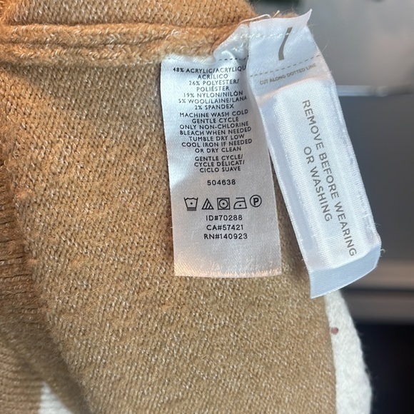 LOFT Tan & White‎ Striped Pocket Cardigan Sweater Womens Size M RefJ023 - Picture 11 of 11